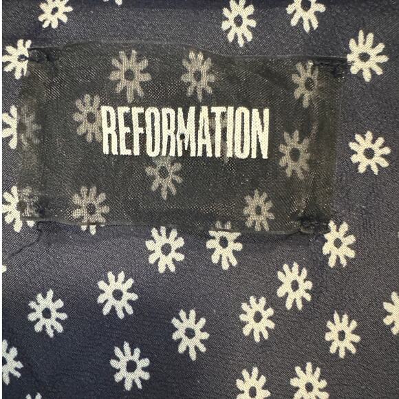 Reformation Navy Blue and White Floral Semi Sheer Wrap Maxi Dress Size XS - Picture 14 of 14